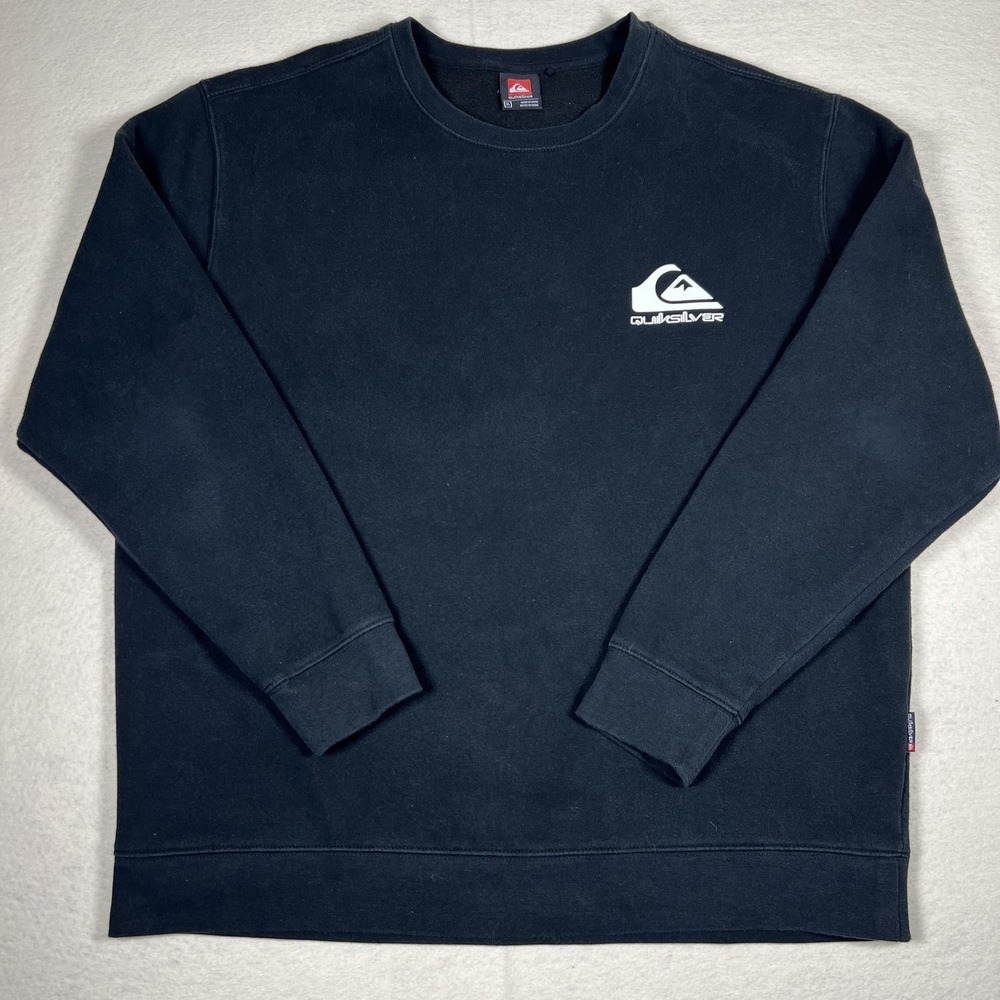 Quiksilver Sweatshirt Mens XL Black Crewneck Fleece Surf Logo Pullover Skate - Picture 2 of 7